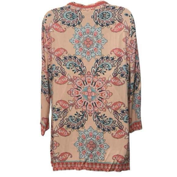 Charter Club Floral Tunic Top – Size Medium – NWT Boho Beaded Rayon Peach Coral - Picture 2 of 8
